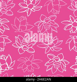 Vector rose monochrome lotus fleurs tropicales l'eau délimite simple répétition motif.Convient pour le textile, l'emballage cadeau et le papier peint. Illustration de Vecteur