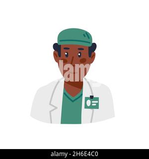Médecin, portrait de médecin afro-américain en uniforme vert.Illustration vectorielle de style plat. Illustration de Vecteur