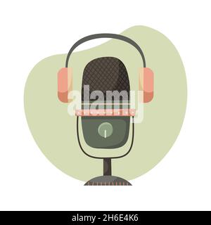 Illustration vectorielle d'un microphone pour un podcast avec casque.Blogging.Une profession moderne.Illustration de style plat Illustration de Vecteur