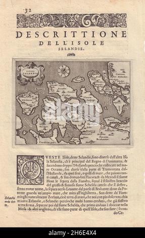 Descrittione dell'Isole Selandie.PORCACCHI.Zeeland pays-Bas 1590 ancienne carte Banque D'Images