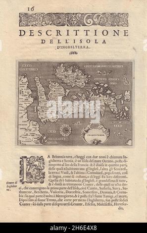 Descrittione dell'Isola d'Inghilterra.PORCACCHI carte de l'Angleterre des îles Britanniques 1590