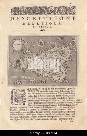 Descrittione dell'Isola di Sicilia.PORCACCHI.Sicile Italie 1590 ancienne carte Banque D'Images