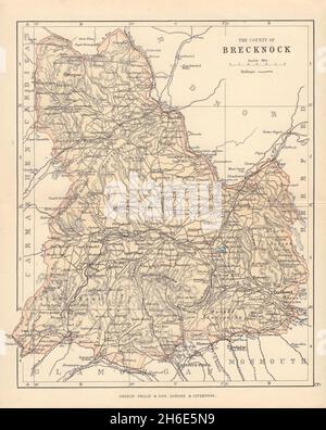 BRECKNOCKSHIRE 'County of Brecknock' Brecon Beacons Wales BARTHOLOMEW 1890 map Banque D'Images