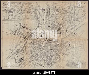 PLAN de ville antique DE DRESDE.Allemagne.BRADSHAW 1892 ans Banque D'Images