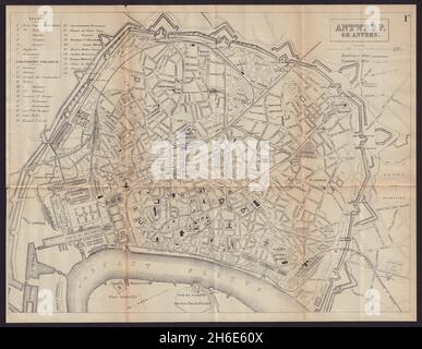 ANVERS ANVERS ANTWERPEN plan de la ville antique plan de la ville.Belgique.BRADSHAW 1893 Banque D'Images