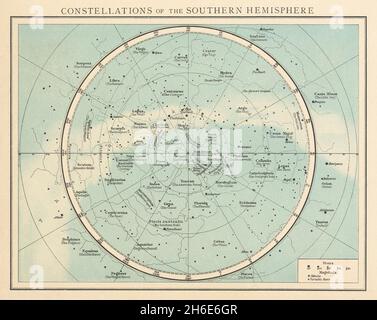 Constellations de l'hémisphère sud.Ciel nocturne.Graphique en étoiles.LA carte TIMES 1895 Banque D'Images