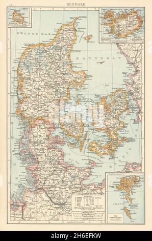 Danemark et Schleswig-Holstein.Îles Féroé Islande Bornholm.LA carte TIMES 1895 Banque D'Images