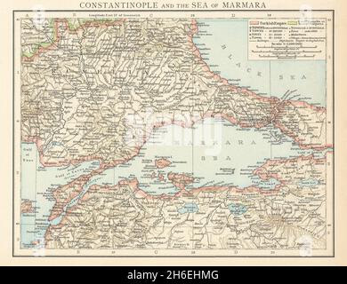 Constantinople et mer de Marmara.Istanbul.Dardanelles.Rumelia.CARTE TIMES 1895 Banque D'Images