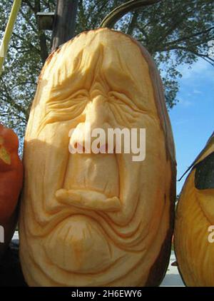 Pumpkin Art - Rich Newman et son épouse Flo d'Amherst, Massachusetts, sculptent des citrouilles depuis des années et ont maintenant un site Web www.tagyerit.com qui montre des images de leurs créations et d'autres artistes de partout aux États-Unis.L'image montre une citrouille de Ray Villafrane Banque D'Images