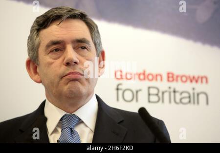 Gordon Brown photographié aujourd'hui à l'imagination Gallery de Londres après avoir annoncé sa candidature pour occuper le poste de prochain Premier ministre britannique et chef du Parti travailliste, le 11 mai 2007. Banque D'Images