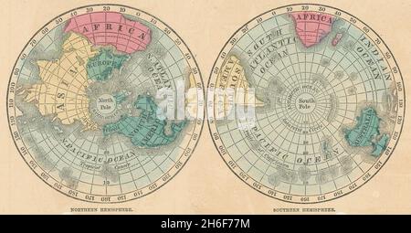 Monde.Hémisphère Nord et hémisphère Sud.JOHNSON 1865 ancienne carte Banque D'Images