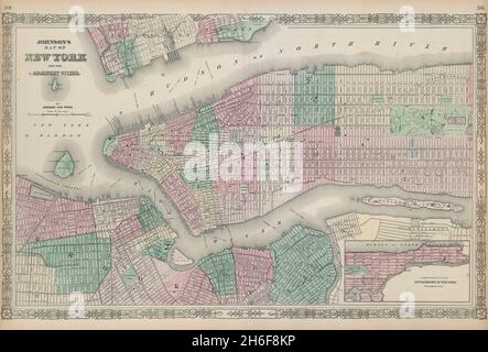 Johnson's New York et les villes voisines.Brooklyn Manhattan Jersey City 1865 carte Banque D'Images