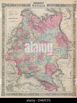 La Russie de Johnson en Europe.Ukraine Pologne pays baltes Finlande Caucase 1865 carte Banque D'Images