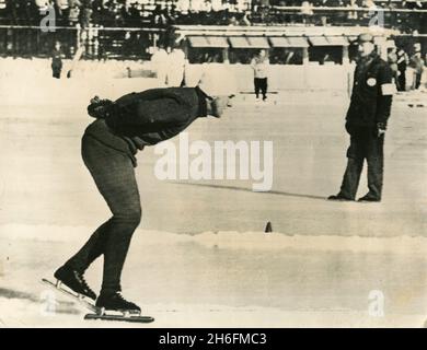 Patineuse de vitesse américaine et athlète olympique Gene Sandvig, Squaw Valley, Cal.ÉTATS-UNIS 1959 Banque D'Images