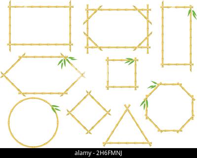 Cadres en bambou.Panneaux japonais et chinois en bois bâton, bordures décoratives de bannière, dessin animé panneau hawaïen objets vectoriels nets.Illustratino de cadre rectangle japonais bambou Illustration de Vecteur