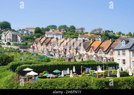 Beer Devon maisons mitoyennes de construction traditionnelle avec des jardins en face sur Common Lane Beer Village centre Beer Devon Angleterre GB Europe Banque D'Images