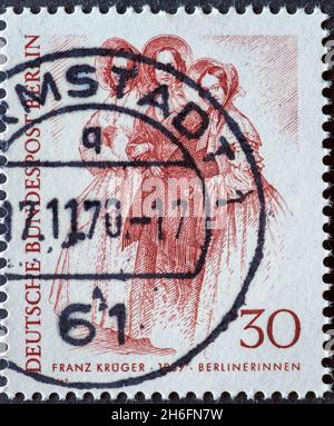 ALLEMAGNE, Berlin - VERS 1969: Timbre-poste de l'Allemagne, Berlin montrant les Berliners du XIXe siècle.Franz Krüger Berliners Banque D'Images