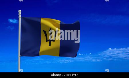 Drapeau national de la Barbade, agitant dans le vent.Rendu 3d, CGI Banque D'Images