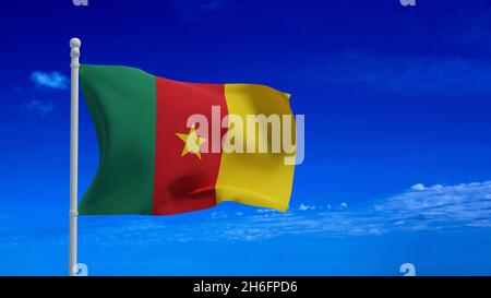 Drapeau national de la République du Cameroun, agitant dans le vent.Rendu 3d, CGI Banque D'Images