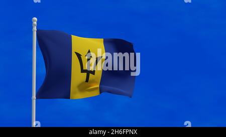 Drapeau national de la Barbade, agitant dans le vent.Rendu 3d, CGI Banque D'Images