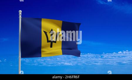 Drapeau national de la Barbade, agitant dans le vent.Rendu 3d, CGI Banque D'Images