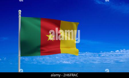 Drapeau national de la République du Cameroun, agitant dans le vent.Rendu 3d, CGI Banque D'Images