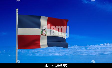 Drapeau national de la République dominicaine, agitant dans le vent.Rendu 3d, CGI Banque D'Images