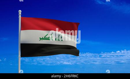 Drapeau national de la République d'Iraq, agitant dans le vent.Rendu 3d, CGI Banque D'Images