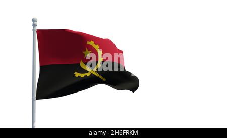Drapeau national de la République d'Angola, agitant dans le vent.Rendu 3d, CGI.Illustration, isolée sur blanc Banque D'Images
