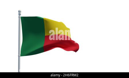 Drapeau national de la République du Bénin, agitant dans le vent.Rendu 3d, CGI.Illustration, isolée sur blanc Banque D'Images