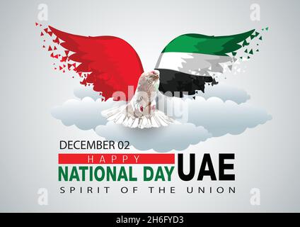 Joyeux jour national le pigeon des eau volant avec les ailes drapeau des Émirats Arabes Unis. Dessin d'illustration de vecteur Illustration de Vecteur