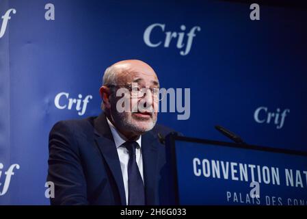 Président de la CRIF, Francis Kalifat est présent lors de la 11e convention nationale du Conseil représentatif des institutions juives françaises (CRIF) à Paris, en France, le 14 novembre 2021.Photo de Georges Darmon/avenir photos/ABACAPRESS.COM Banque D'Images