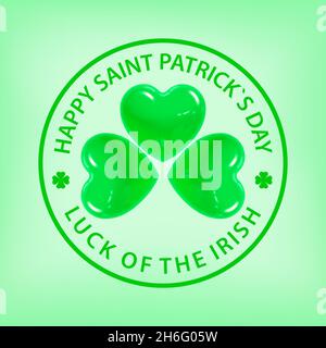 Le concept d'une carte postale pour les vacances de Saint-Patrick sous la forme d'un shamrock de coeurs verts sur fond vert clair.Pour imprimer et Illustration de Vecteur