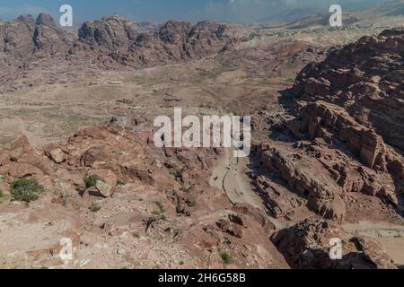 Vue aérienne de l'ancienne ville de Petra, Jordanie Banque D'Images