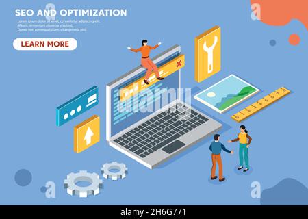 Illustration Web seo conceptuelle.Illustration isométrique plate.Illustration vectorielle Illustration de Vecteur