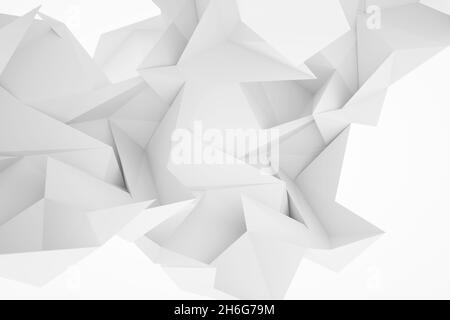 Motif polygonal triangulé blanc abstrait, texture d'arrière-plan, illustration de rendu 3d Banque D'Images