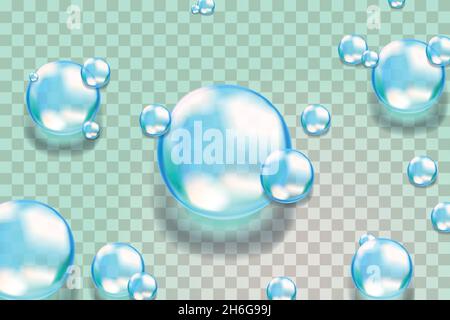 Gouttes d'eau bleu réalistes sur fond transparent.Illustration vectorielle Illustration de Vecteur