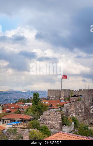 Le château d'Ankara, la vue sur la vieille ville et le château dans la capitale turque Ankara, Turquie. Banque D'Images