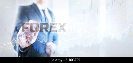 Concessionnaire d'échange Forex. Concept de technologie financière. Bulle boursière. Banque D'Images