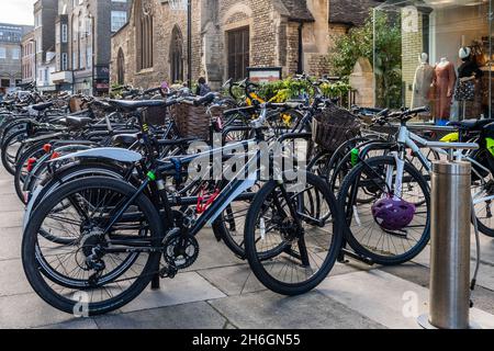 Vélos de poussage garés à Cambridge, Royaume-Uni. Banque D'Images