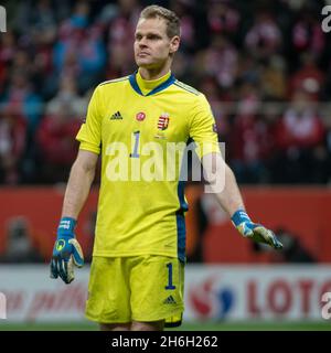 Varsovie, Pologne.16 novembre 2021.Denes DIBUSZ de Hongrie lors du match de qualification de la coupe du monde de la FIFA 2022 entre la Pologne et la Hongrie au PGE National Stadium de Varsovie, Pologne, le 15 novembre 2021 (photo par Andrew SURMA/ Credit: SIPA USA/Alay Live News Banque D'Images