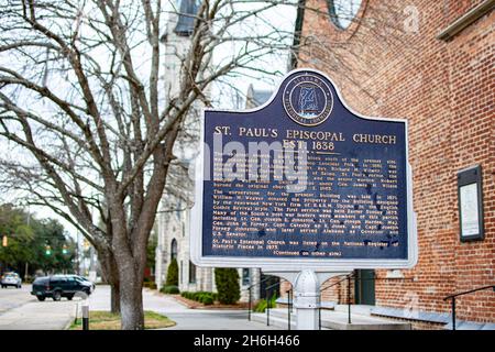 Selma, Alabama, États-Unis - 26 janvier 2021 : marché historique de l'église épiscopale Saint-Paul dans le centre-ville de Selma qui a été établi en 1838. Banque D'Images