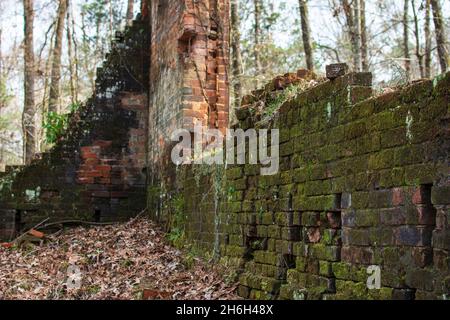 Orrville, Alabama, États-Unis - 26 janvier 2021 : ruines de l'église épiscopale méthodiste africaine historique de Saint-Paul au parc archéologique Old Cahawba - Focus Banque D'Images