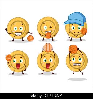 Personnage de dessin animé de cercle de bonbon de Dalgona en tant qu'athlète de basket-ball.Illustration vectorielle Illustration de Vecteur