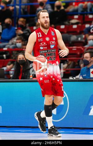 14 novembre 2021, Assago (Milan, Italie: Italie, Milan,novembre 14 2021: Sergio Rodriguez (Armani Milan Guard) dribbles dans la troisième moitié pendant le match de basket-ball AX ARMANI EXCHANGE MILAN contre MANUHOTELS REGGIO EMILIA, Lega Panier A au Forum de Mediolanum (Credit image: © Fabrizio Andrea Bertani/Pacific Press via ZUMA Press Wire) Banque D'Images