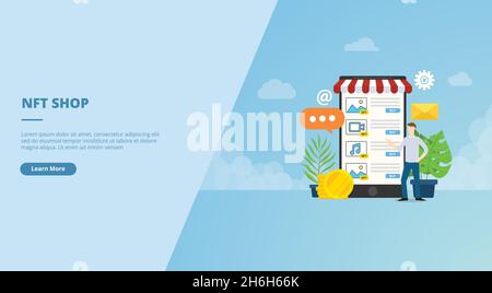 nft digital crypto store vendeur pour concepteur pour site web de renvoi page d'accueil modèle bannière ou diapositive présentation illustration vectorielle Banque D'Images
