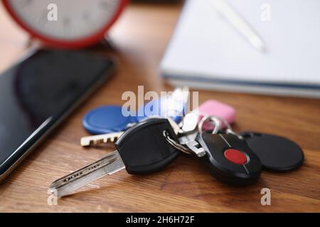 Ensemble de clés à télécommande et de clés de la maison et de l'avertisseur sonore Banque D'Images