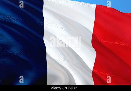 Drapeau de France.Drapeau national de la France, spéléologie, rendu 3d.Signe de France Paris.Fond HD drapeau tricolore français.Drapeau français gros plan pour Banque D'Images