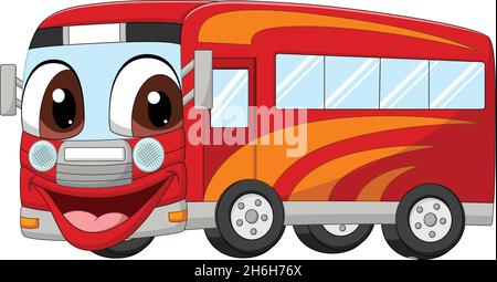 Personnage de mascotte de bus de dessin animé rouge Illustration de Vecteur