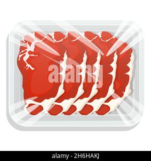 Viande fraîche.Steak.Un morceau de viande dans un emballage sous vide.Porc et bœuf dans un plateau en plastique illustration vectorielle Illustration de Vecteur